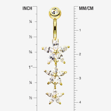 Detail View 1 of Golden Grand Sparkle Triple Marquise Sparkle Belly Button Ring-Clear Gem